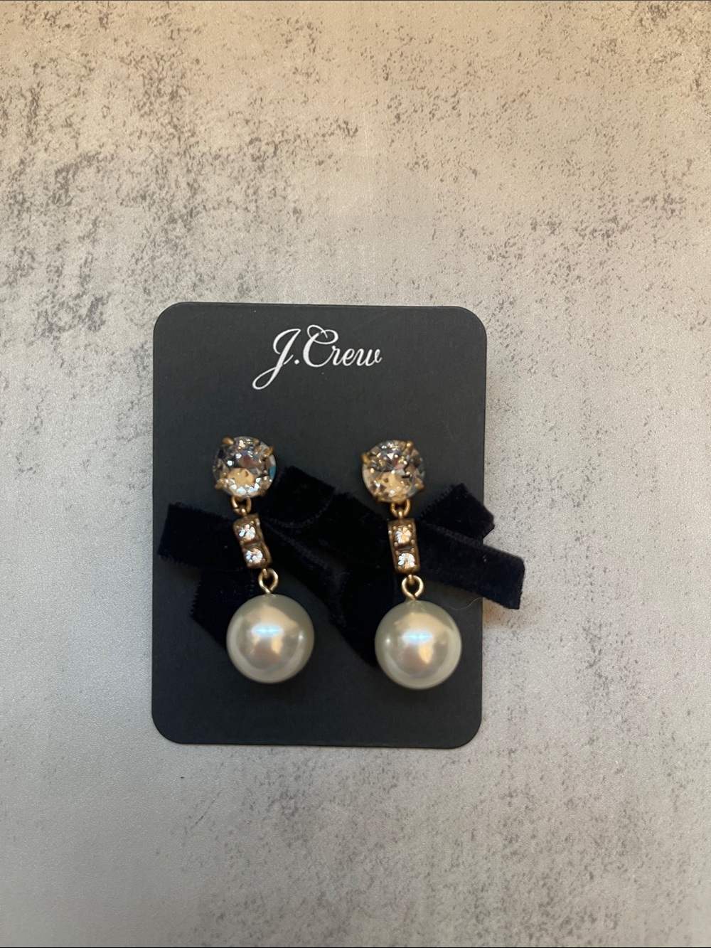 J. Crew Black Velvet Bow Pearl Drop Earrings with Gold Accents